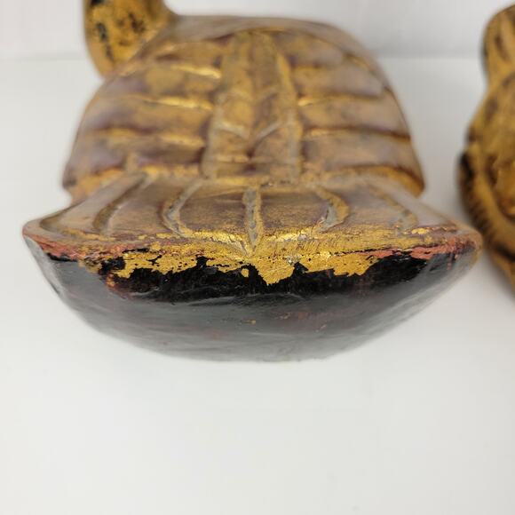 Vintage Carved Italian Wood Ducks Gold Brown 12" 8" Statues‎ 1960s Gilded Large - Picture 6 of 16